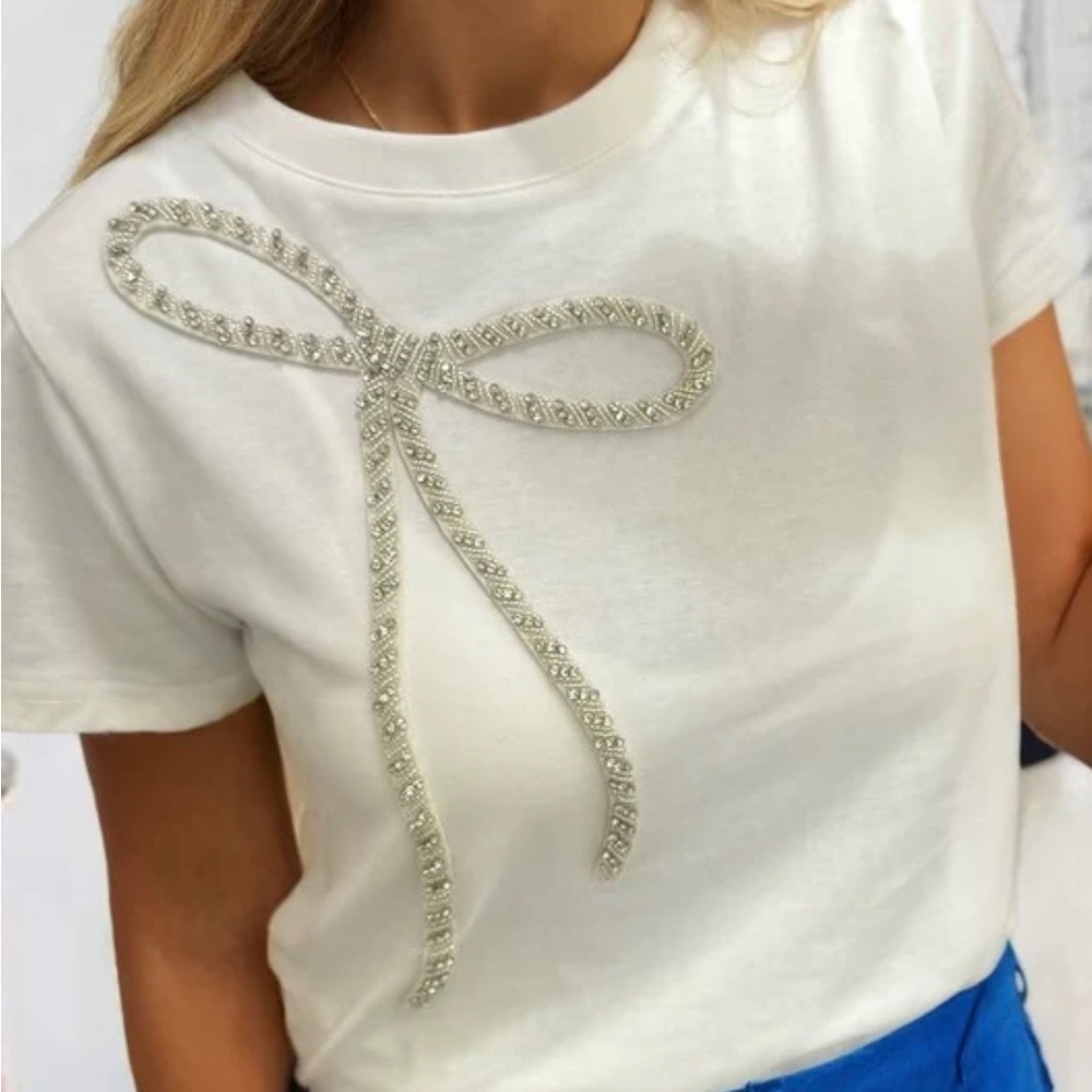 Laid Back Luxe Bow Embellished Tee
